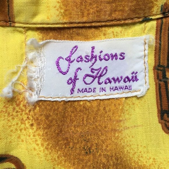 Vintage Fashions of Hawaii 1950s 1960s authentic yellow Hawaiian shirt medium - Picture 3 of 16